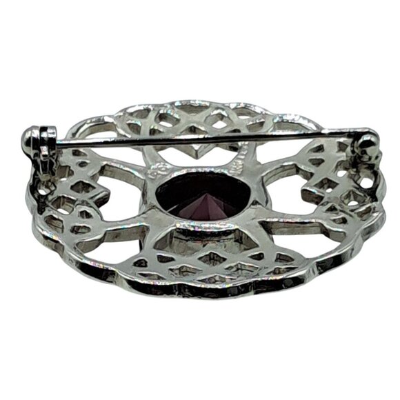Vintage Celtic Knot Brooch Purple Glass Rhinestone Scottish Art Pewter Pin - Picture 7 of 9